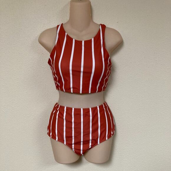 Source Unknown Other - Two Piece Swim Bathing Suit Size Large Rust & Milk Color Stripe NWOT